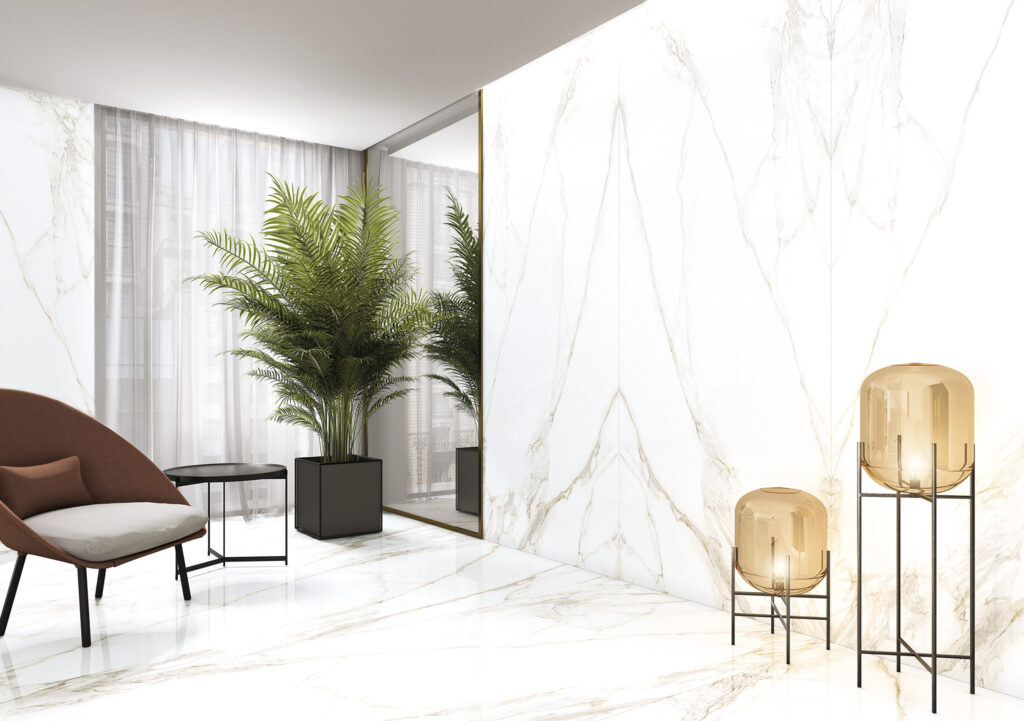 Carrelage effet marbre salon